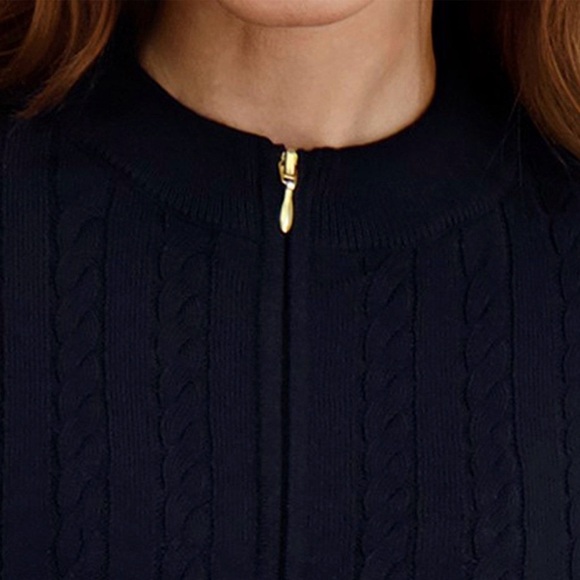 Nautica Navy Cable-Knit Zip Front Sweater - Picture 2 of 8